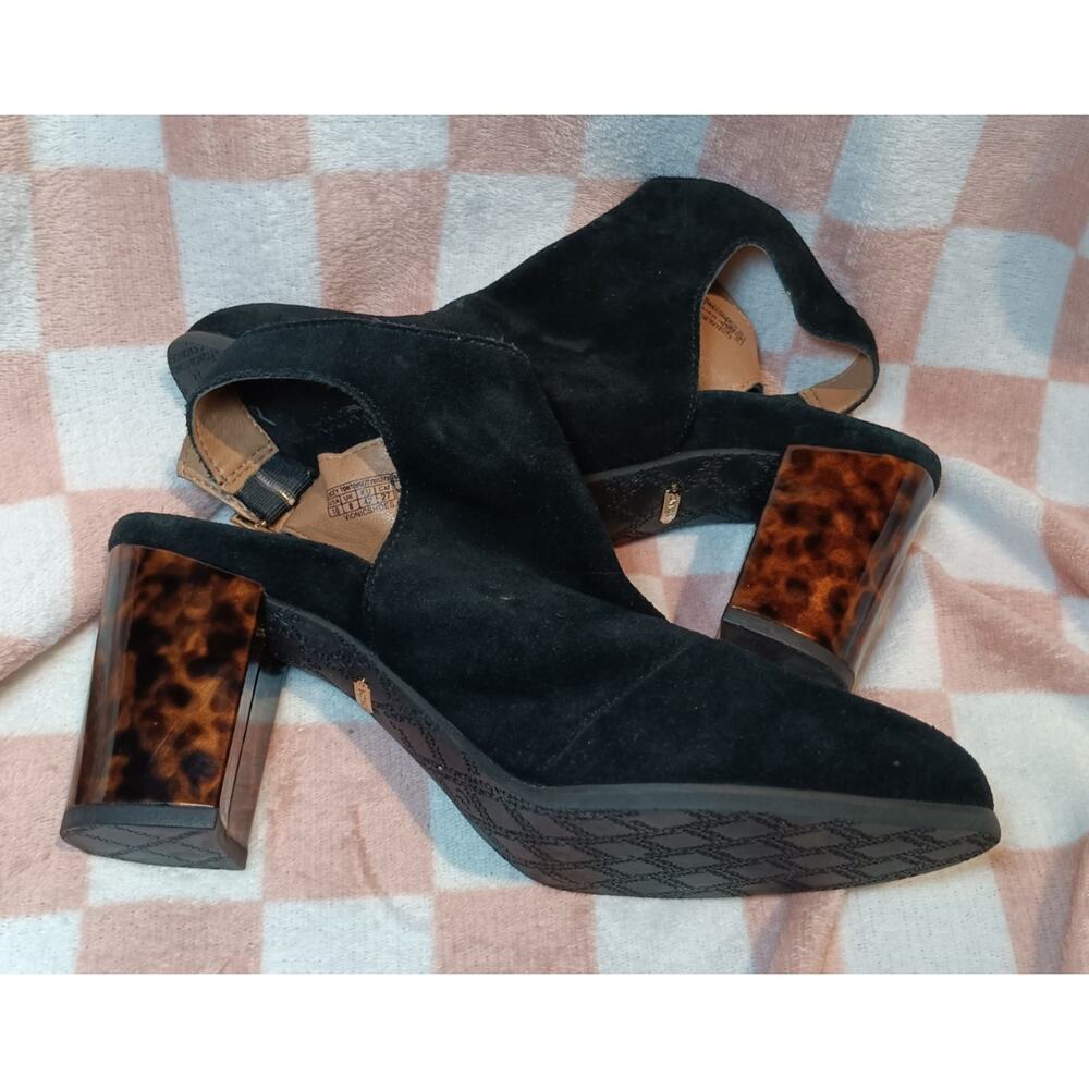 Vionic Lacey Suede Booties Women’s 10 Black Leather Tortoise Block Heel